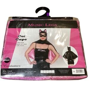 Wet Look Hooded‎ Cat Cape Mask Halloween Costume Cosplay OS -NWT
